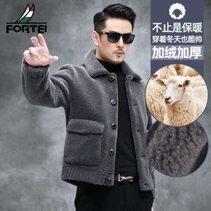 Mens Wool Jacket Designer Particle Sheep Cut Velvet Fur Short Flip Collar Casual Warm and Thick G2KI