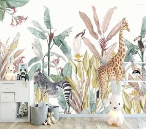 Wallpapers Milofi Profissional 3D Grande Papel de Parede Mural Pintado à Mão Nordic Floresta Pequena Ilustração Animal Crianças Fundo Parede