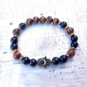 Bracelets SN0592 Onyx Hamsa bracelet Tiger's Eye bracelet Men Lava bracelet Fatima hand bracelet