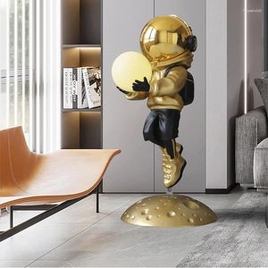 Estatuetas decorativas 80cm astronauta sala de estar pouso grande decoração escultura resina iluminação para casa presente criativo