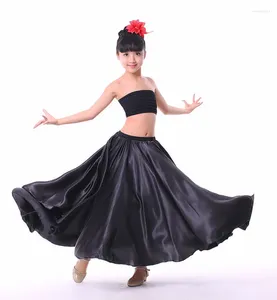 Sahne Giyim Çocuk Dans Uygulaması Etek Parlayan Satin Uzun İspanyol Salıncak Dans Dans Belly Güneş 14 Renk 2024