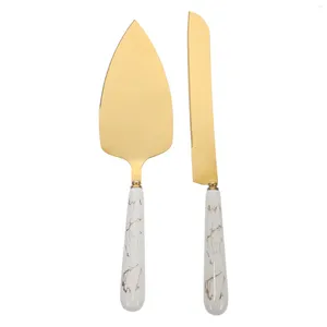 Conjuntos de louça 2 pcs bolo de aço inoxidável faca panelas mini casa pizza cerâmica cozinhar utensílio