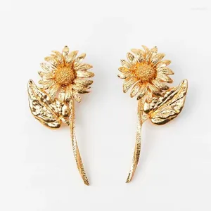 Baumeln Ohrringe 2024 ZA Goldene Gänseblümchen Blumen Geformt Metall Frauen Schmuck Afrikanische Vintage Punk Aussage Lange Weibliche