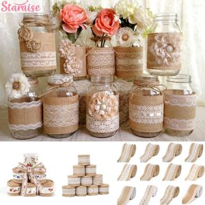 Party Decoration Staraise 2M 5M Jute Burlap rullar Hessian Ribbon med spets vintage rustik bröllopsprydnad favorit