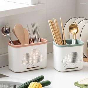 Kitchen Storage Double Layer Drain Chopsticks Cage Multifunction Cutlery Hollow Drainer Knife Holder Tableware Rack Organizer