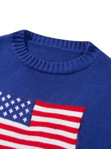 Feminino y2k vintage bandeira americana impressão camisola manga longa tripulação pescoço casual malha pulôver preppy listrado camisola 240201