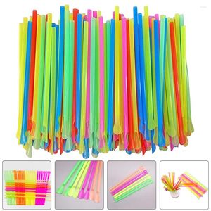 Disposable Cups Straws 300 Pcs Spoon Straw Party Favors Drinks Pajillas Desechables One Time Sucking Pipe Plastic Juice Colorful