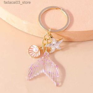 Keychains Lanyards Söta nyckelringar Summer Beach Starfish Shell Charms Keyrigns For Women Men bil Key Handväskhängen Key Chains Diy Accessories Q240201