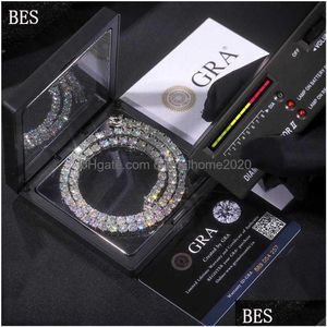 Colares de pingente de alta qualidade Sterling Sier Tennis Mosan Diamante M--6mm VVS Moissanite Colar de corrente cubana para homens mulheres jóias finas dhtfn