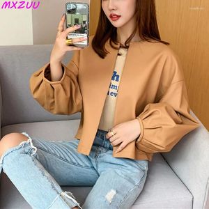 Women's Leather Autumn Puff Sleeve Genuine Jacket Women Sheepskin Collarless Cardigan Casacas Loose Small Short Blouson Cuir Femme