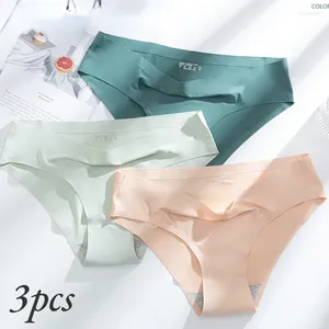 Women's Panties 3Pcs Invisible Briefs Sexy Lingerie Seamless Breathable Underwear Ice Silk Women Solid Ladies Girls Underpants
