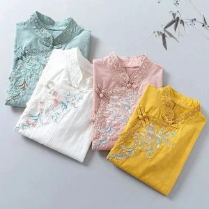 エスニック衣料刺繍中国スタイルシャツ女性チョンサムトップハンフ漢字伝統的なドレスタングスーツハラジュクブラウスコットンリネン