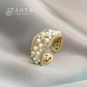 Cluster Rings 2024 Design Imitation Pearl Inlaid With Zircon Gold Colour Open Girl's Finger Accessories Luxury Jewelry For Womens