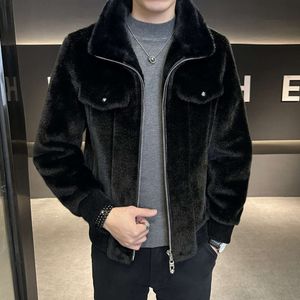 Winter Haining Fur Flip Collar Snow Wolf Sable Imitation Coat for Mens Middle Aged and Youth Thick Warm GT56