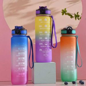 Thermoses 1PC 1L Gradient Water Bottle Sport Water Bottle With Time Marker Scale ins style Portable Reusable Plastic Cup Bounce Cap Travel