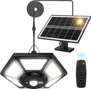 Solar Shed Light Solar Pendant Light For Indoor Outdoor 180 LED 1000LM Solar Lamp With Remote Control for Barn Gazebo Garage