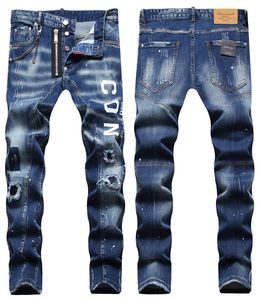 TR Apstar DSQ Męskie dżinsy Hip Hop Rock Moto DSQ Coolguy Design Design Ripped Denim Biker DSQ dla mężczyzn 1092 Kolor Blue