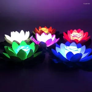 Flores decorativas luz artificial led colorido lótus à prova dwaterproof água falso lagoa folha lírio lanterna de água decoração do festival