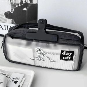 Large Capacity Pencil Case Black Matte Frosting Pen Bag Transparent Double Zipper Stationery Learning Supplies Student Gift