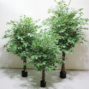 Decorative Flowers 130cm-210cm Artificial Banyan Tree Fake Plants Mini Leaf Pot Houseplants For Interiors Decoration