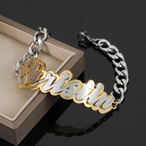 Bracciali Bracciale con doppio nome personalizzato Bracciale in oro personalizzato con doppia placcatura Nome Gioielli HipHop Catena in acciaio inossidabile Regalo di Natale Donna Uomo