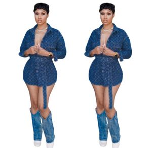 Designer Denim Dresses Women Long Sleeve Strechy Streetwear Casual Sexy Denim Shirt Dress