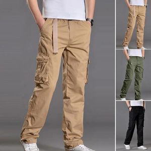 Calças masculinas cintura elástica sweatpants em linha reta perna larga homem multi bolsos mid-rise homens carga macacão para escalada de montanha