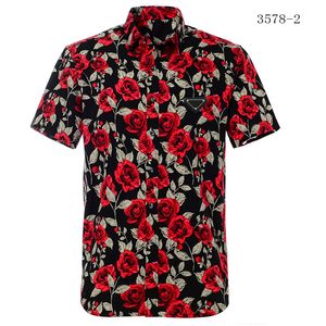 Herrklänningskjortor Mens Floral Shirt Tie färgade all bomull Kort ärm Hawaiian Tryckt skjorta Europeisk storlek T-shirt Business