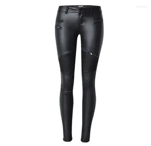 Pantaloni da donna Leggings in denim in ecopelle con design motociclistico multi cerniera di grandi dimensioni