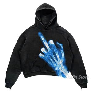 Estilo americano crânio mão impressão hoodies mulheres oversized harajuku streetwear feminino topos casais moletom goth y2k roupas 240126