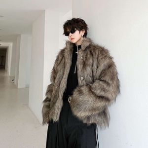 Winter Lapel Short Cotton Jacket Mens Trendy Brand Hidden Placket Fur and Integrated Woolen RYH6