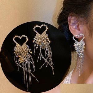 Stud Luxury Tassel Earrings For Women Elegant Big Crystal Heart Drop Dangle Wedding Earring Jewelry Accessories 230714 Drop Delivery Dhgo6