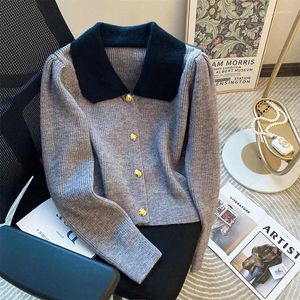 Women's Knits Vintage Knitted Cardigans Women Crop Patchwork Sweater Coat Korean Elegant Knitwear Jackets All Match Short Jumper Outwear