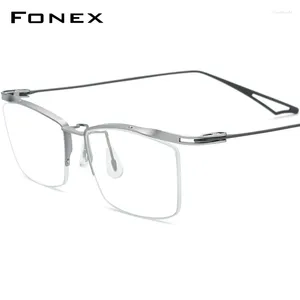 Óculos de sol quadros FONEX titânio óculos quadro homem semi aro quadrado prescrição óculos masculino meia aro miopia óculos ópticos f98640