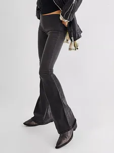 Jeans da donna Pantaloni a vita alta svasati a gamba larga con fondo a campana Pantaloni in denim elasticizzati Pantaloni slim primaverili