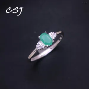 Pierścienie klastra CSJ Naturalny szmaragd pierścień Sterling 925 Silver Ruby Sapphire Aquamarine Aleksandryt Apatyt Slim Biżuter