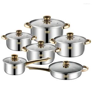 Cookware Sets Stainless Steel Pot Set 12-piece Gold Handle Non-Stick Frying Pan