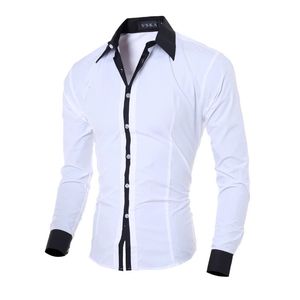 Męskie paski koszule długie rękawy Slim Białe koszule społeczne Casualne męskie ubrania Biznes Camisa Masculina Chefrie