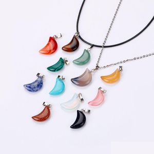 Pendant Necklaces Natural Crystal Rose Quartz Stone Pendant Crescent Moon Shape Necklace Chakra Healing Jewelry For Women Men Drop Del Dhfhp