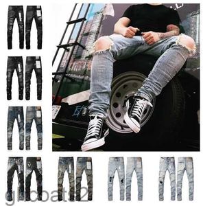 Lila Jeans Mode High-End-Qualität Designer Herren Design Retro Street Casual Jogginghose Skinny Stretch Hose Patchwork Zerrissene Jeans mit Buchstabendruck