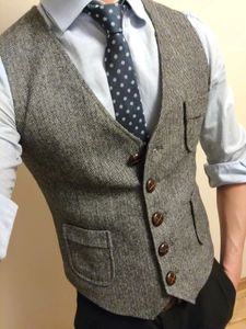 Men's Formal Suit Vest Vneck Tweed Herringbone Waistcoat Business Dress Vests for Wedding 240127