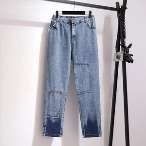 Women's Pants Plus Size 6XL 150KG Women Patchwork Jeans Vintage High Waist Full Length Mom Denim