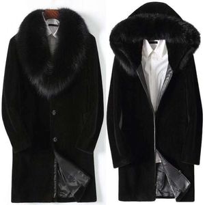 2024 Haining Mink Fur Coat Mens و Winter Plush Plush Shicened Medience Length Faux IQLP