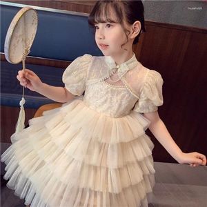 Girl Dresses Girls Summer Dress For Kids Princess Birthday Party Layered Lace Sling Wedding Children Vintage Clothes 3-9Y