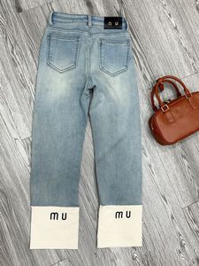 Calças de brim de designer feminino cintura alta engrossar inverno quente denim pelúcia calças retas moda chique casual azul calças cortadas