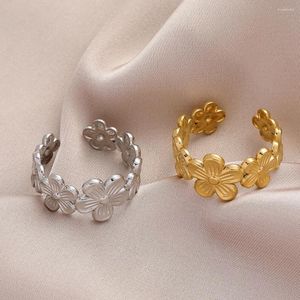 Anelli a grappolo DIEYURO Acciaio inossidabile 316L Francese Elegante forma di fiore di pruno Fascino aperto Hanamade 2024 Ly Anello per donna Matrimonio regolabile