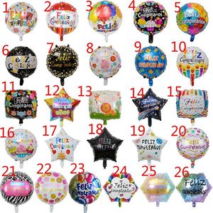 50 Stück / Menge 18 Zoll Feliz Cumpleanos Spanische Geburtstagsballons runder Mylar-Heliumballon Happy Birthday Party Luftballoes2320