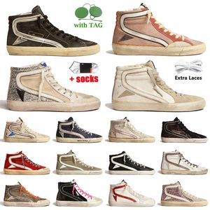 Sneakers Mid Star di design Scarpe casual con firma sulla caviglia e inserti glitter argento Classica scarpa casual Do-old Dirty Ball con piattaforma media Stringata Donna Uomo