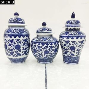 Vazolar Seramik Çay Pot Mavi ve Beyaz Porselen Kahve Çekirdekleri Dekorasyonu Mühürlü Depolama Tankı Klasik Ev