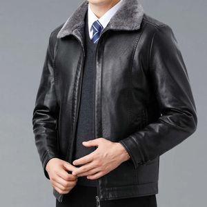 Winter-Designer-Jacke aus echtem Leder für Herren, Pelz und integrierter Plüsch, verdicktes Schaffell, lässiger Revers-Vatermantel FKU0